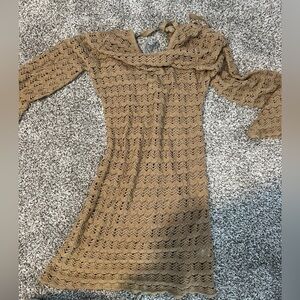 12th Tribe Tan Long Sleeve Crochet Dress